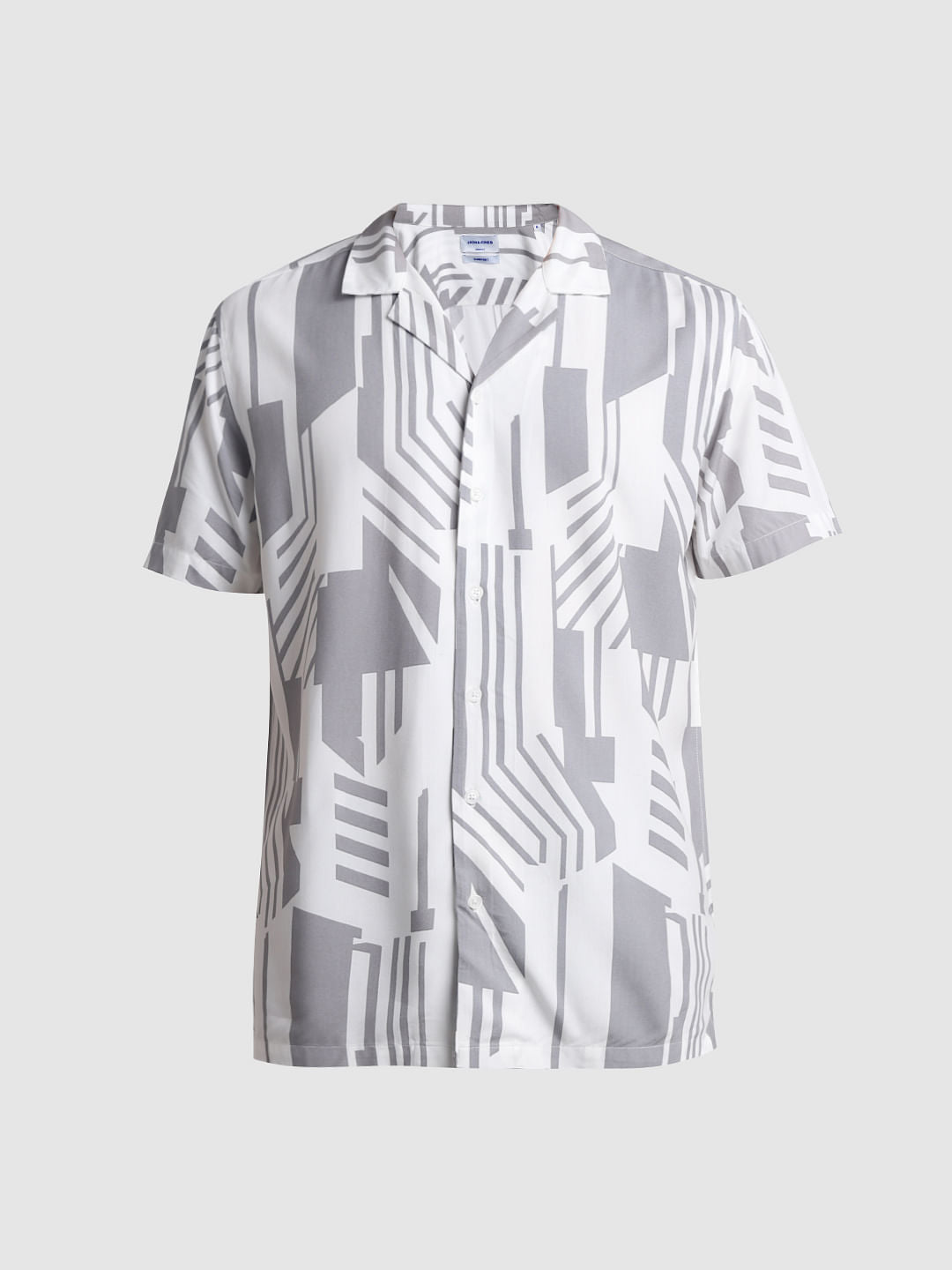 White Abstract Print Short Sleeves Shirt