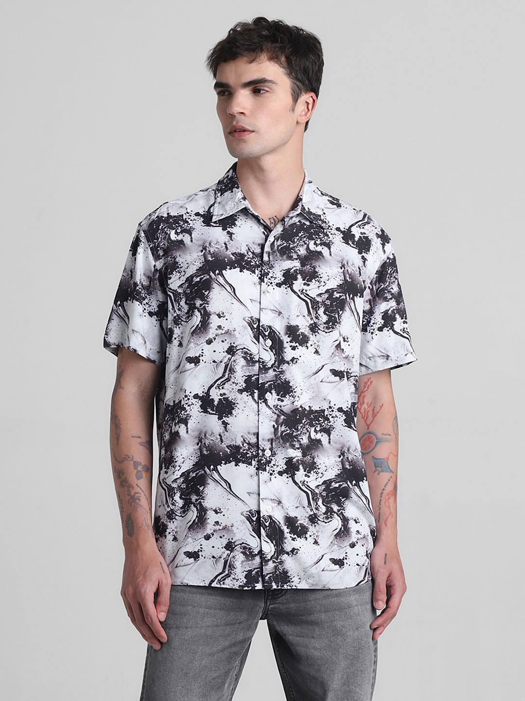 Black Printed Short Sleeves Shirt