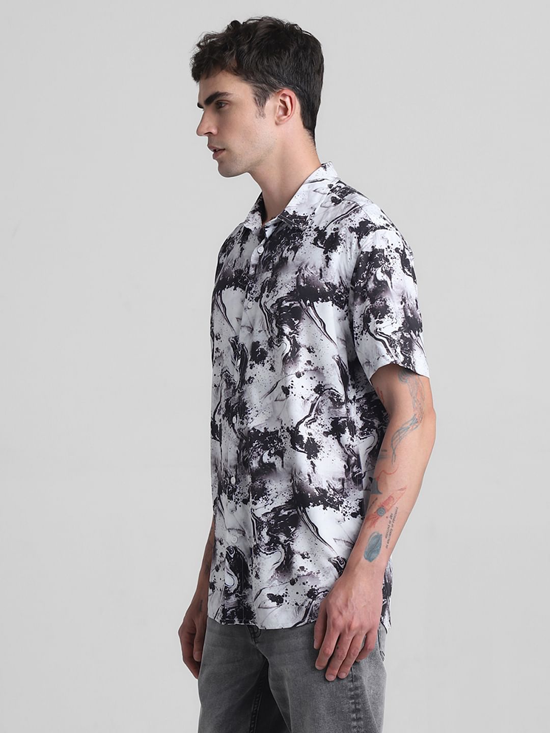 Black Printed Short Sleeves Shirt