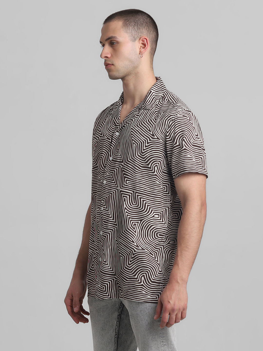 Black Abstract Print Short Sleeves Shirt