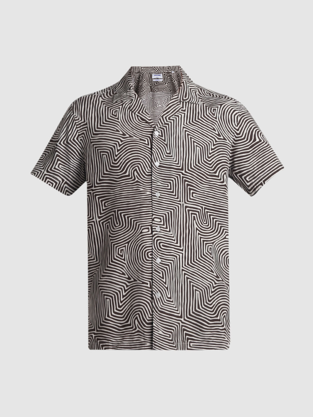 Black Abstract Print Short Sleeves Shirt