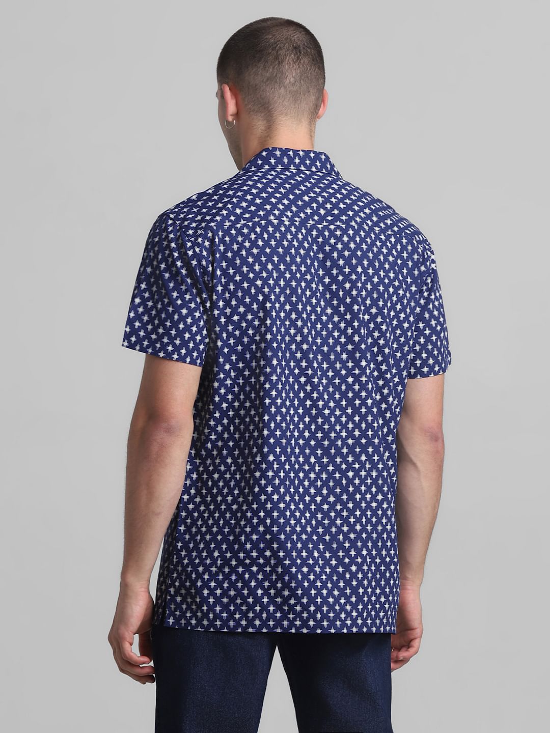 Blue Printed Short Sleeves Shirt