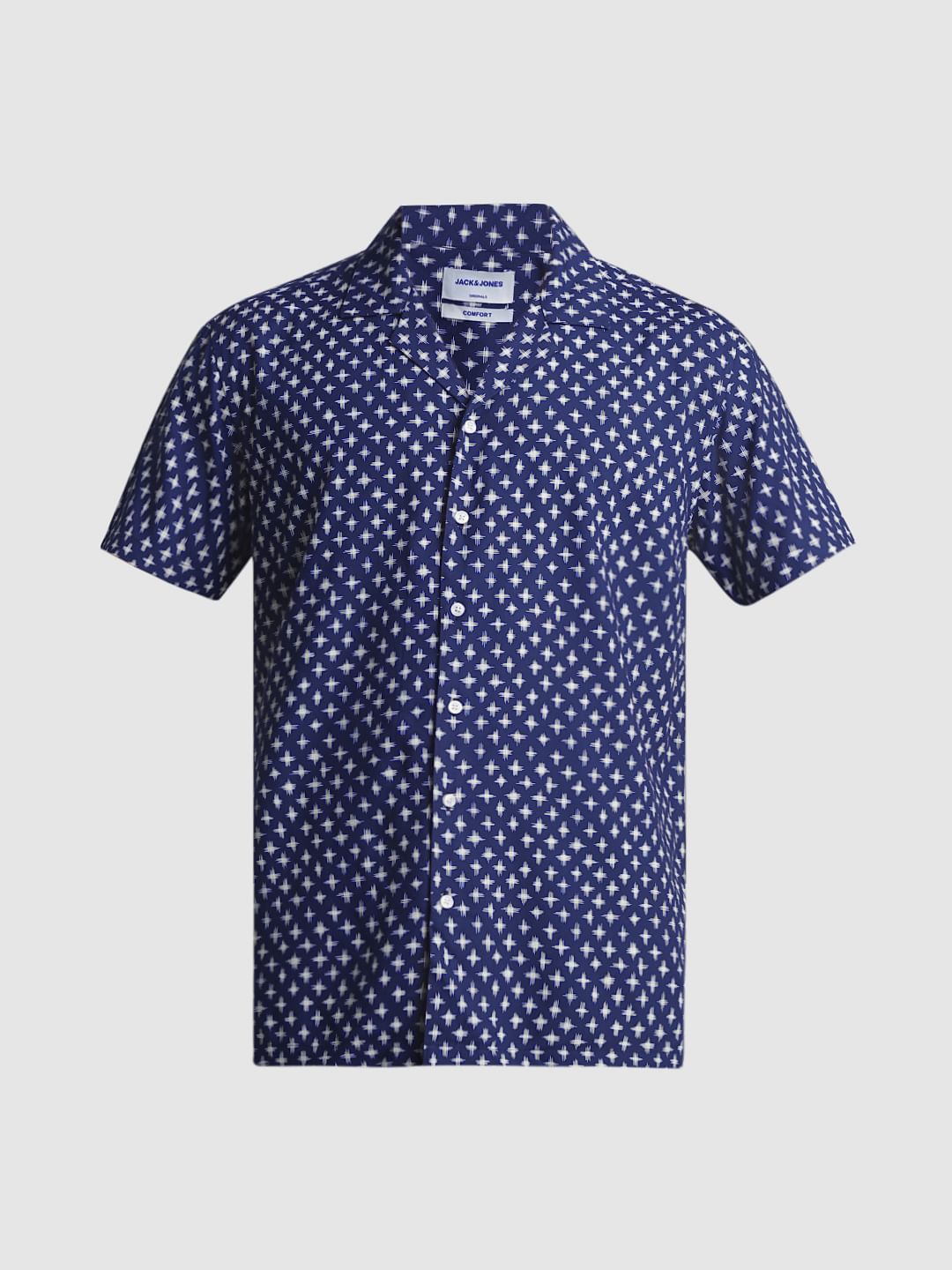 Blue Printed Short Sleeves Shirt