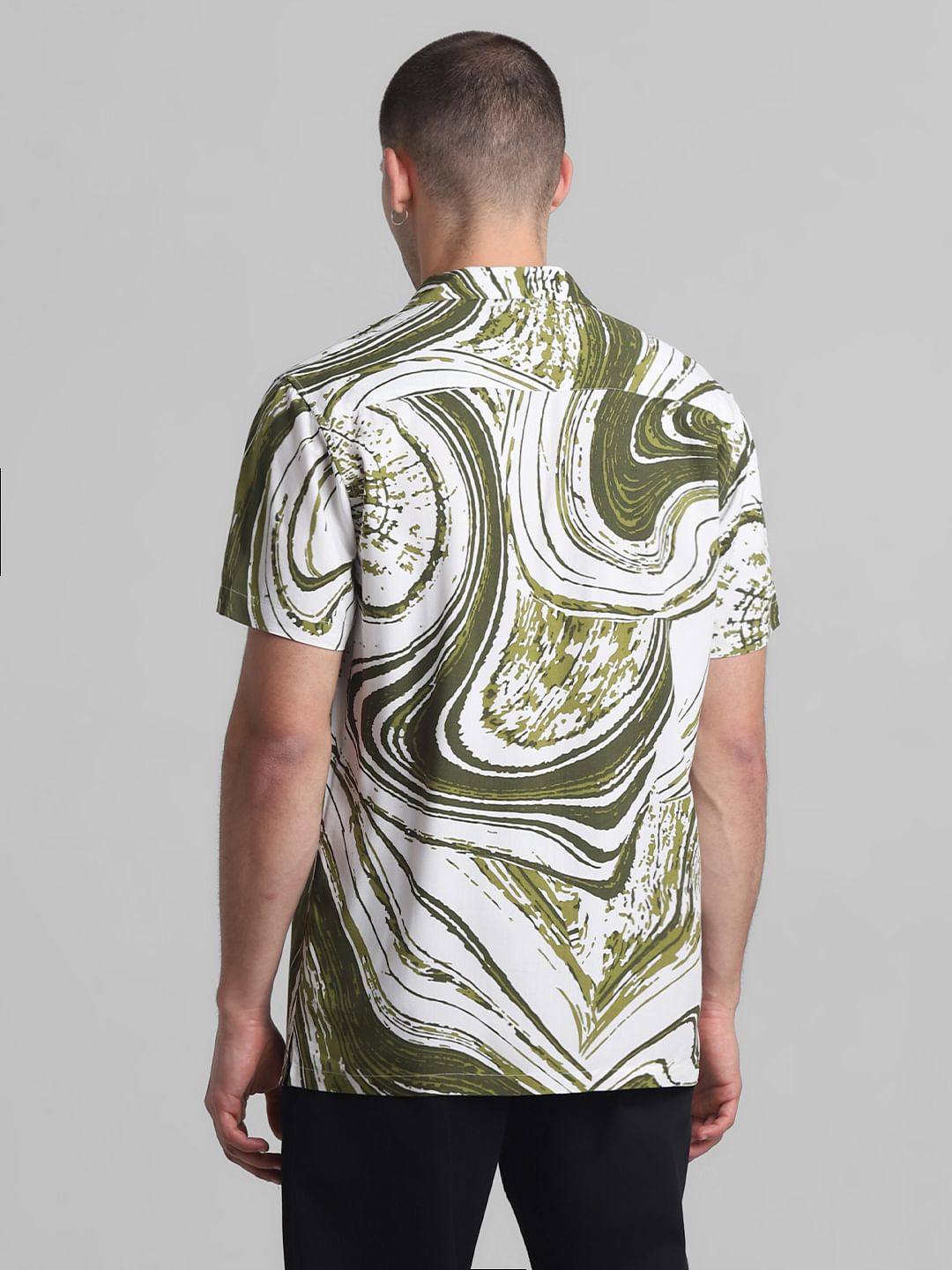 Green Abstract Print Short Sleeves Shirt