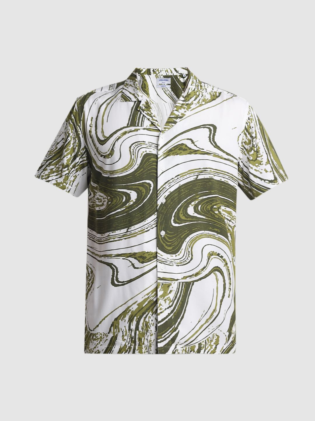 Green Abstract Print Short Sleeves Shirt