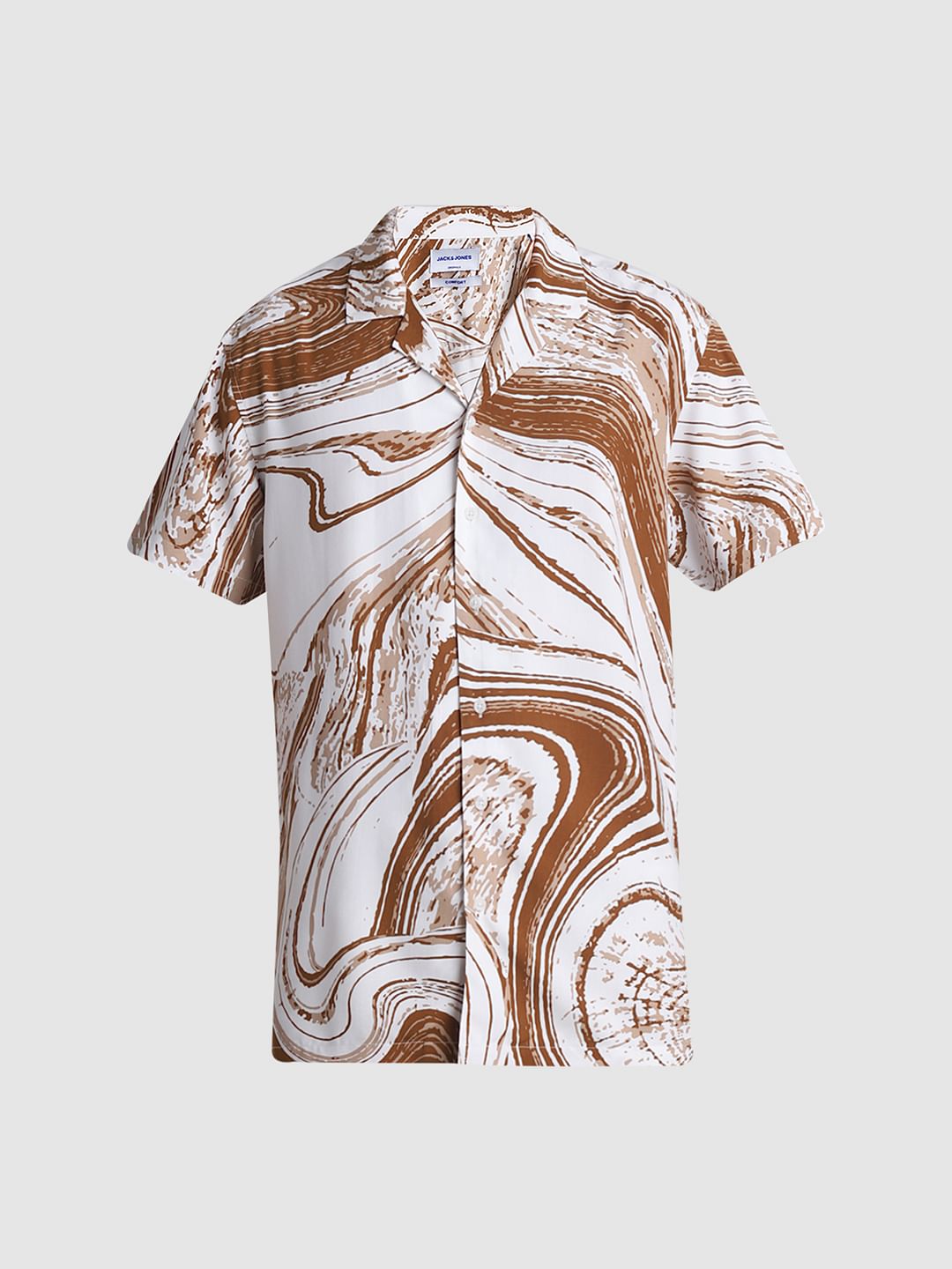 Brown Abstract Print Short Sleeves Shirt
