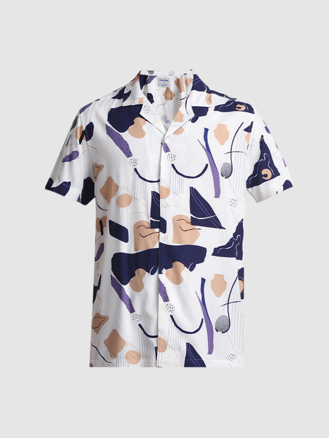 White Abstract Print Short Sleeves Shirt