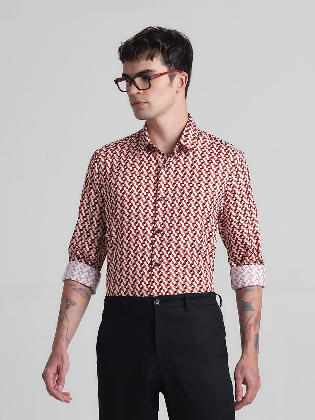 Red Printed Full Sleeves Shirt