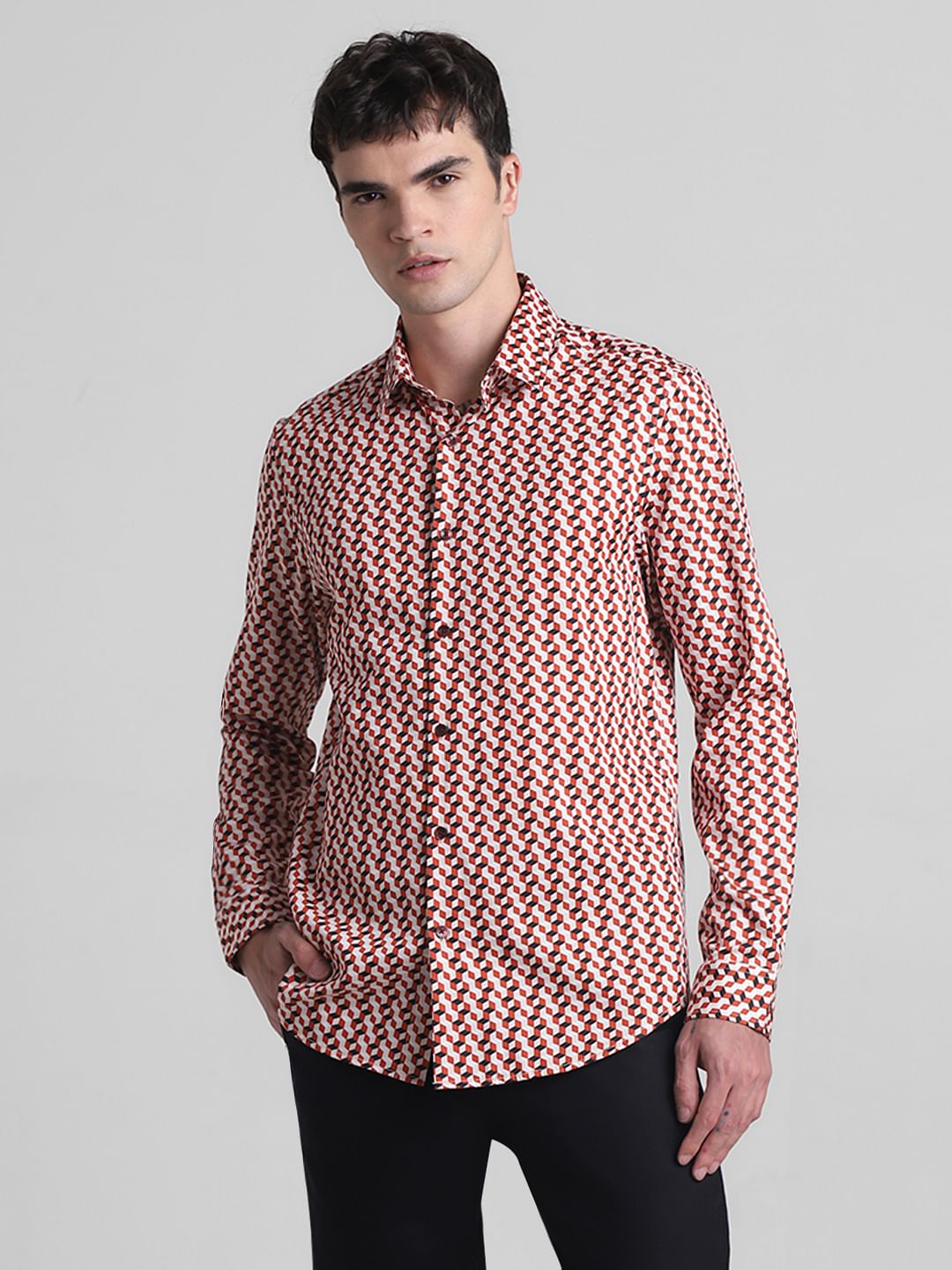 Red Printed Full Sleeves Shirt