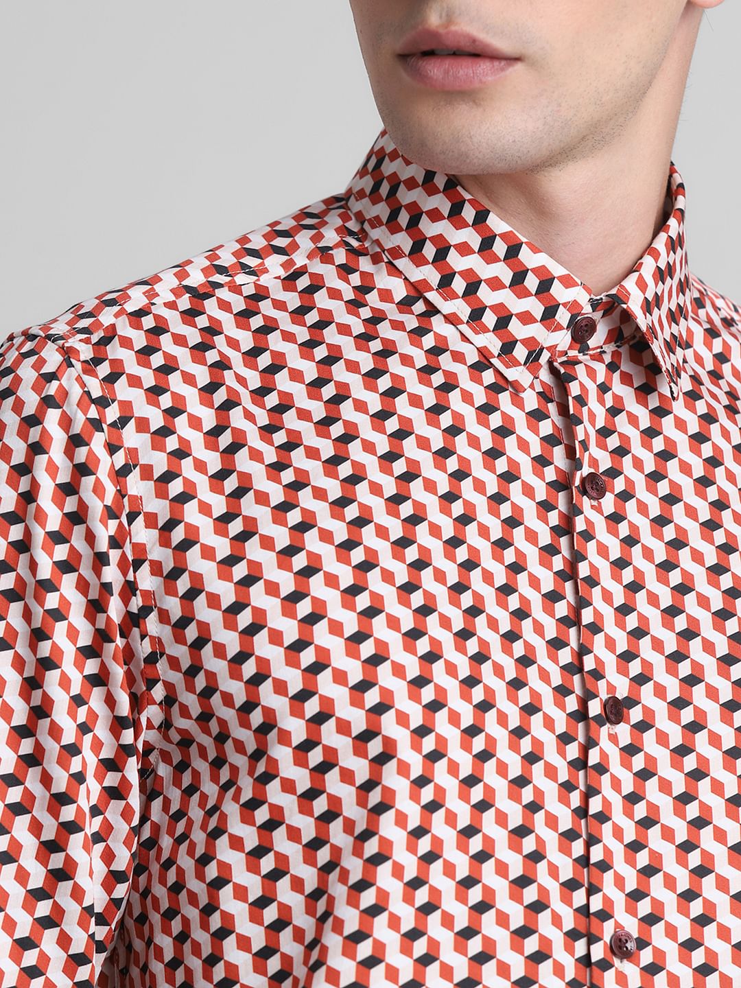 Red Printed Full Sleeves Shirt