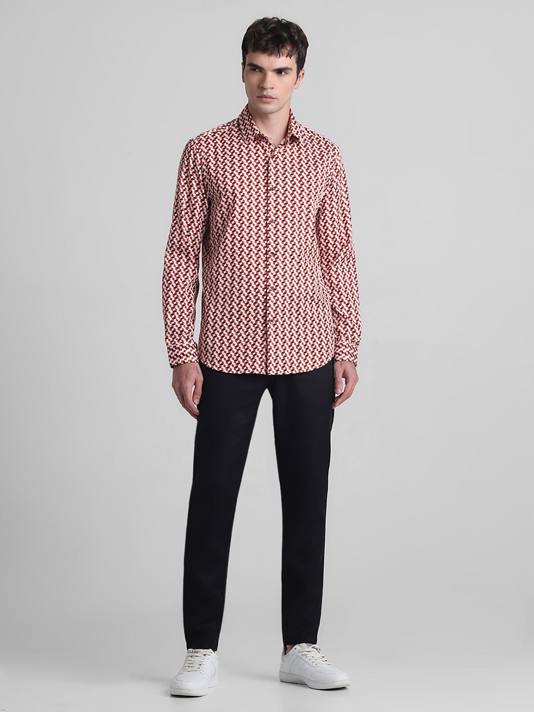 Red Printed Full Sleeves Shirt