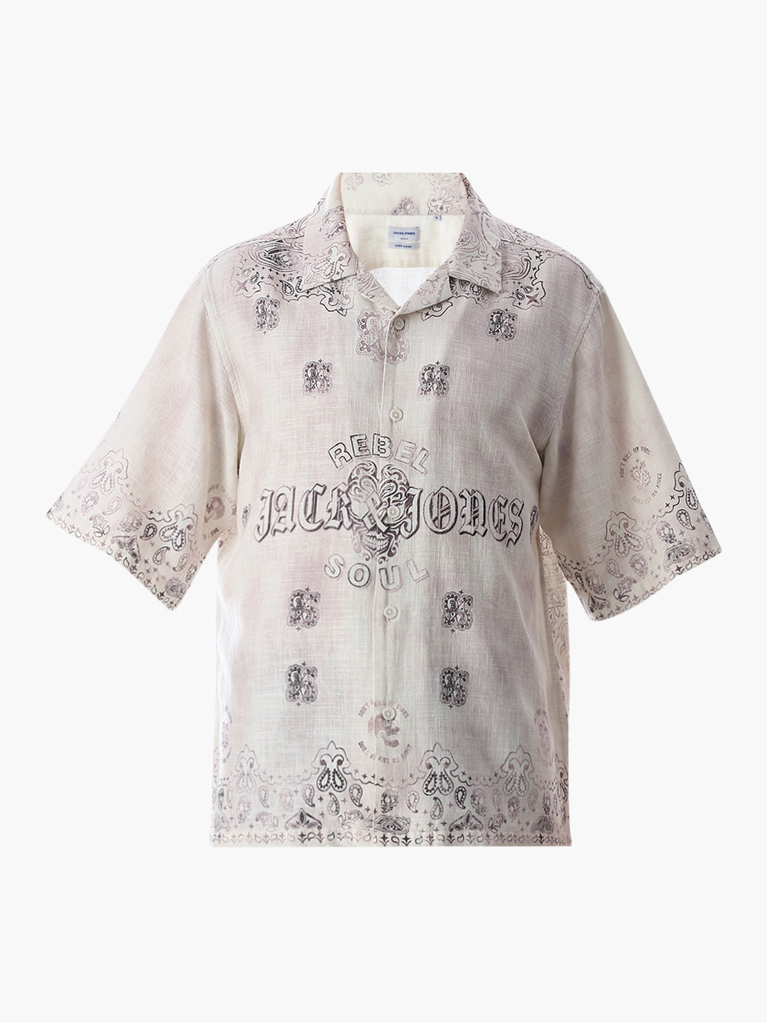 Beige Printed Viscose Oversized Shirt