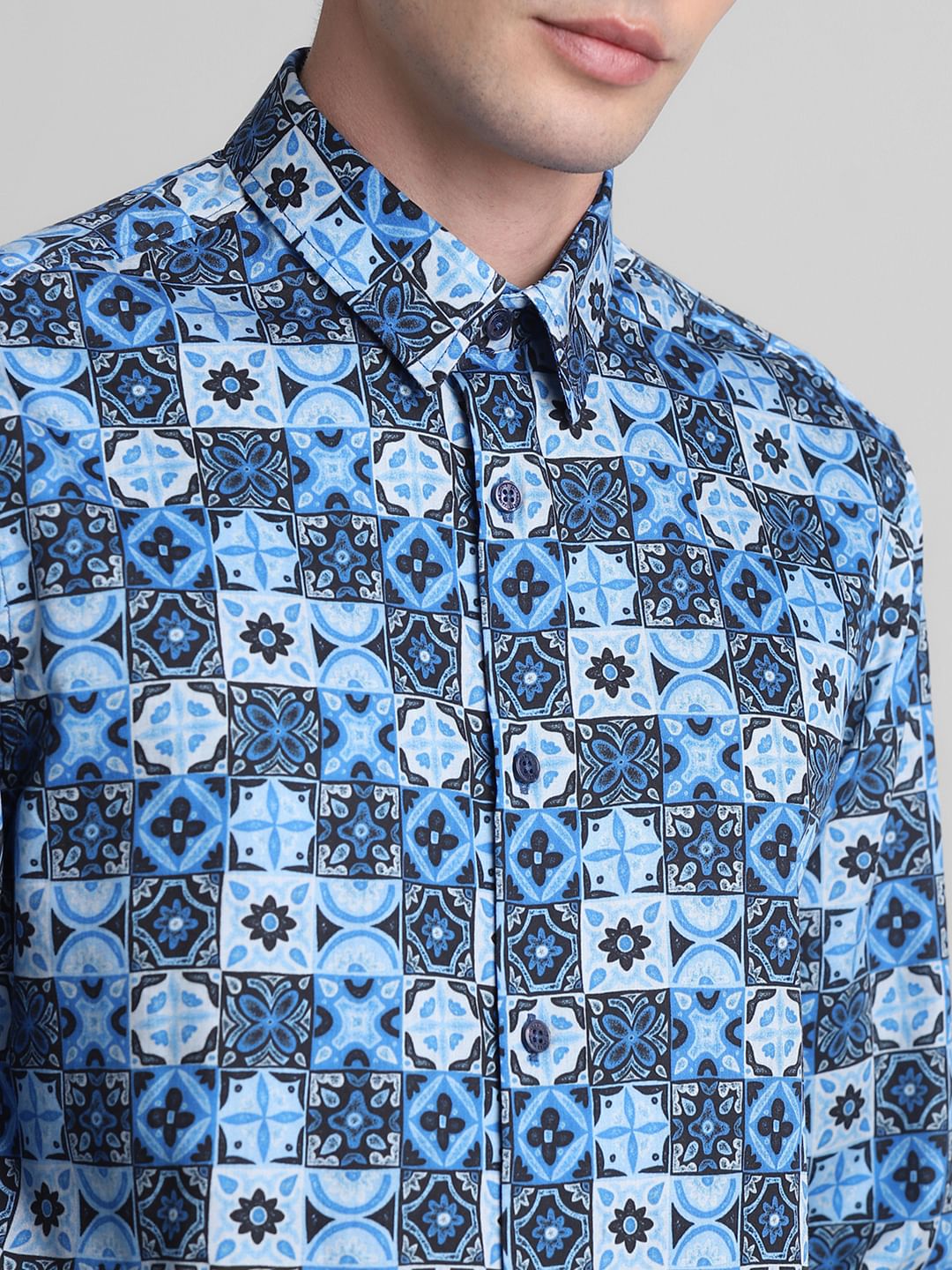 Blue Printed Full Sleeves Shirt
