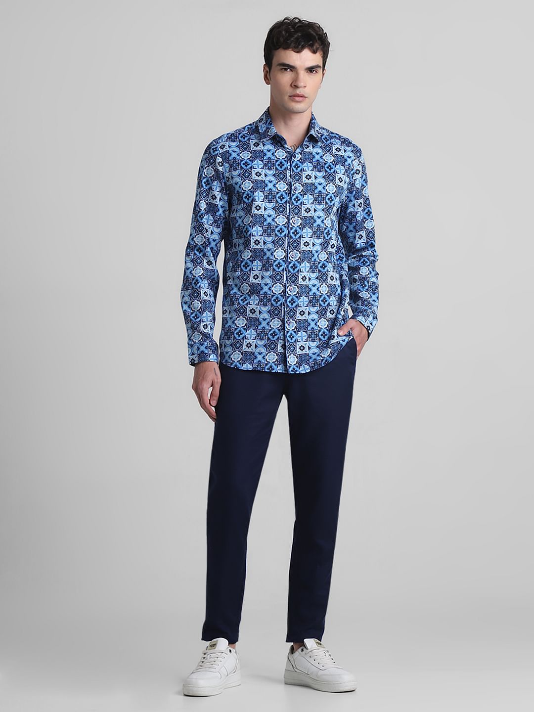 Blue Printed Full Sleeves Shirt