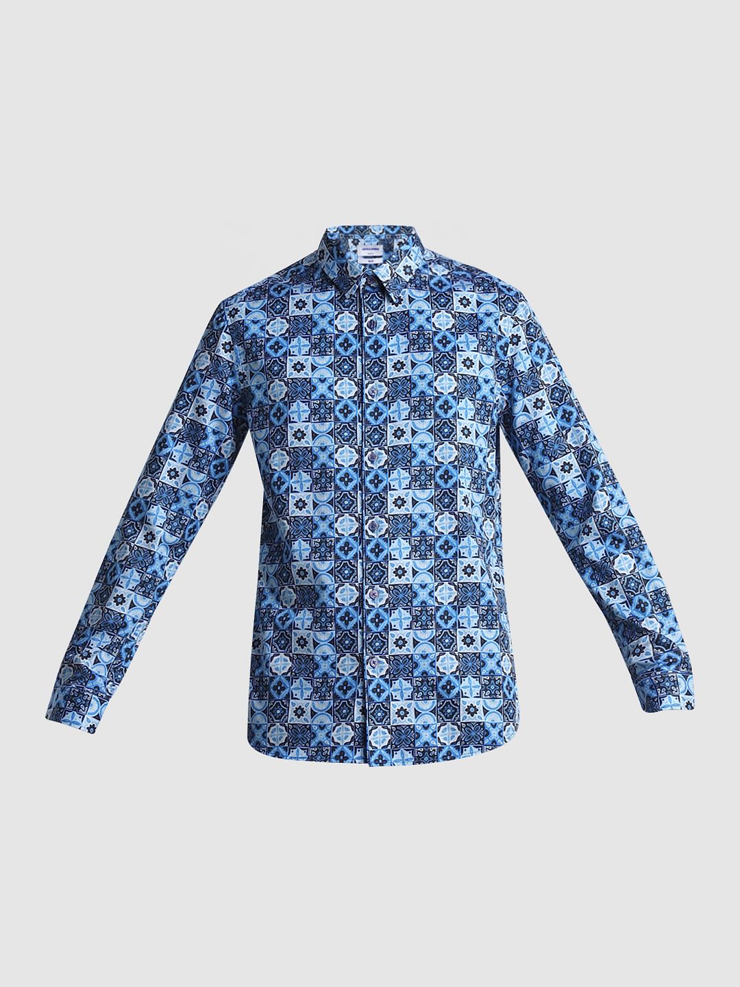 Blue Printed Full Sleeves Shirt