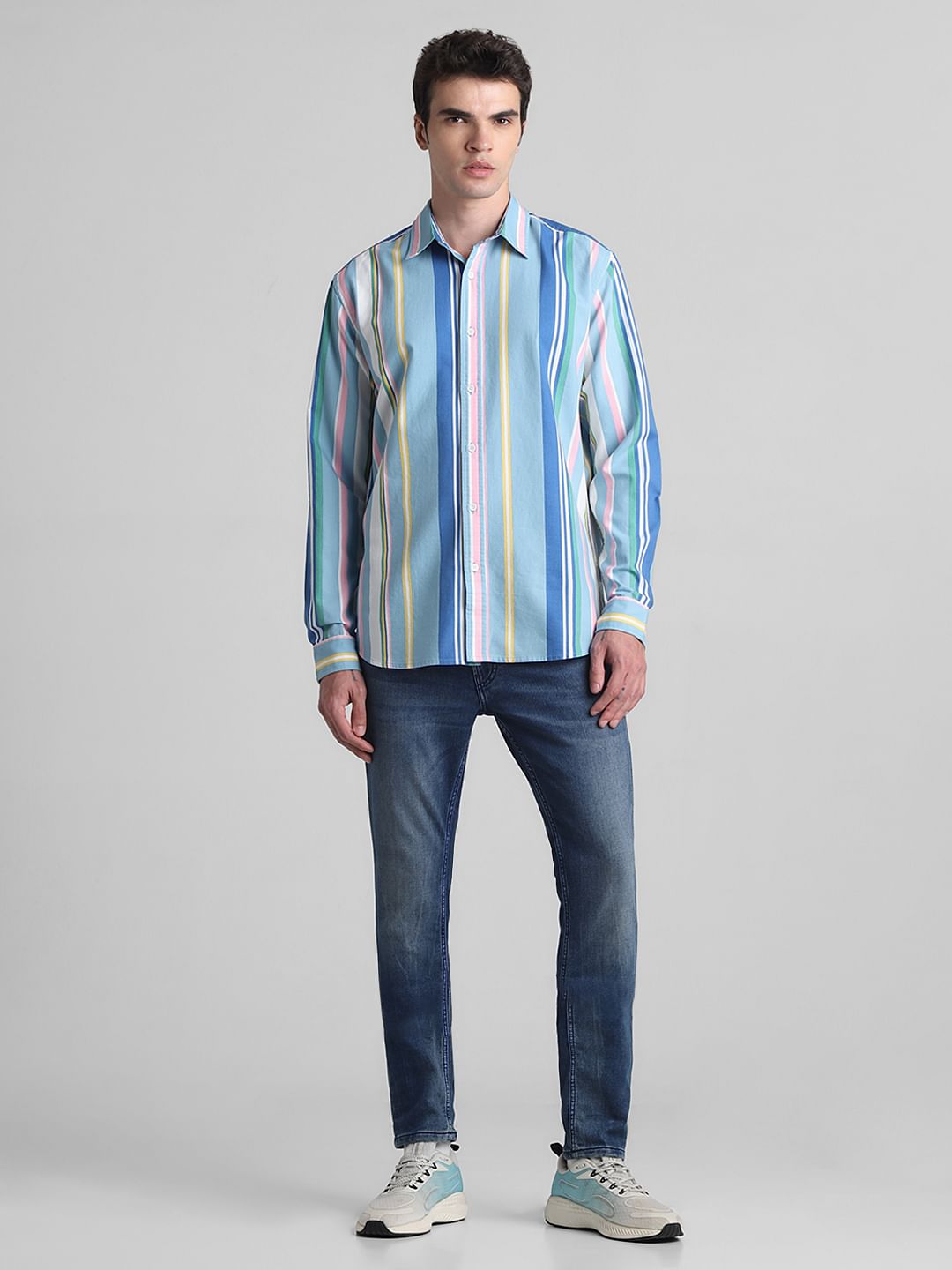 Blue Striped Full Sleeves Shirt