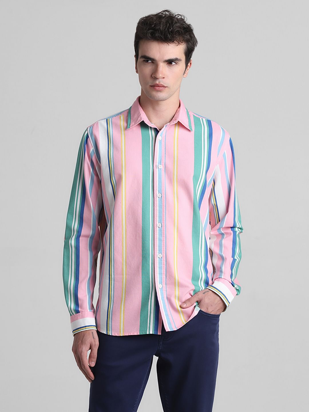 Pink Striped Full Sleeves Shirt