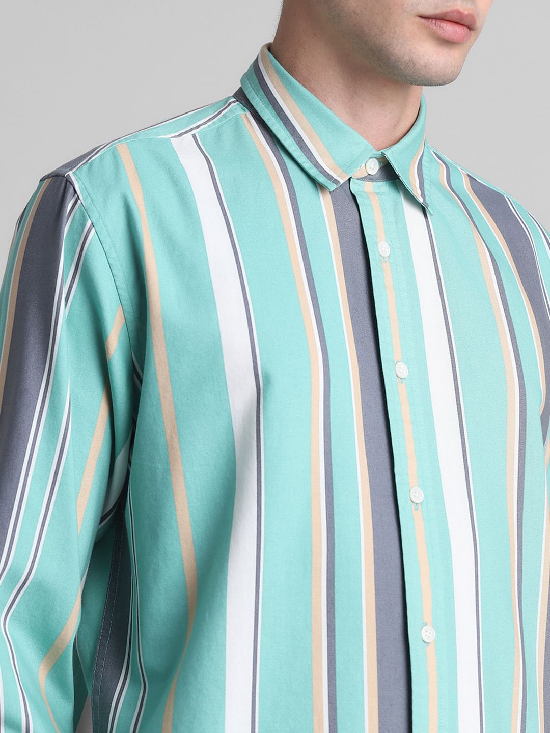 Green Striped Full Sleeves Shirt