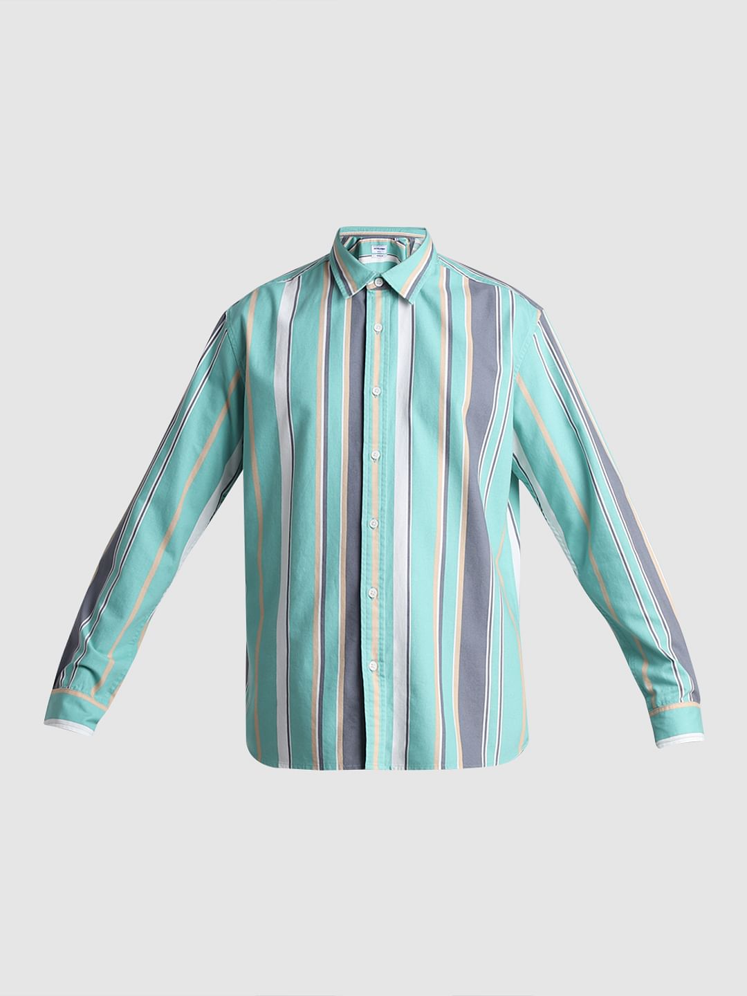 Green Striped Full Sleeves Shirt