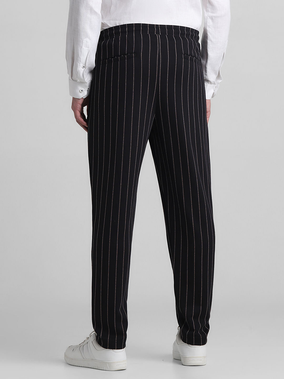 Black Mid Rise Striped Jogger Pants