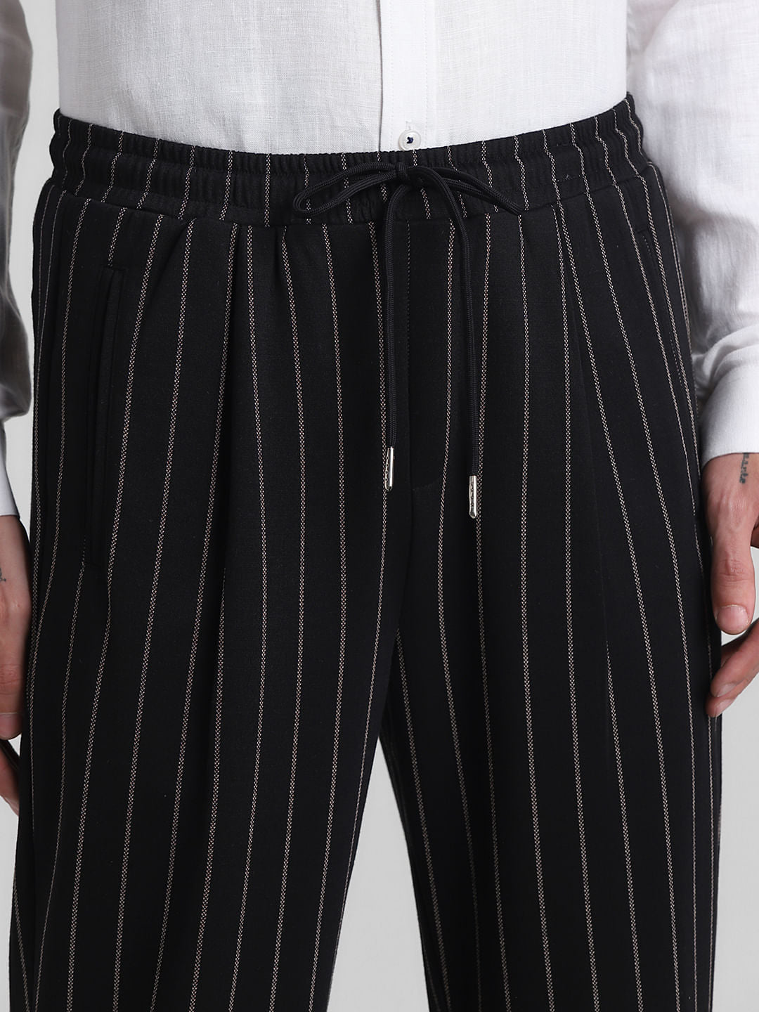 Black Mid Rise Striped Jogger Pants