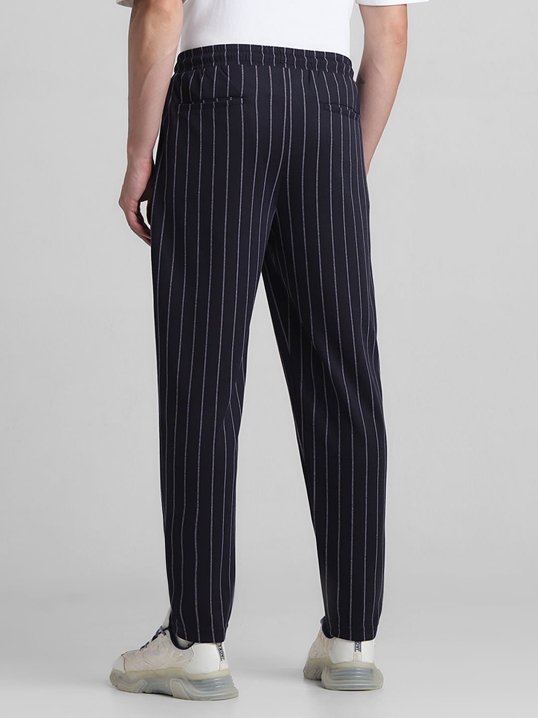 Blue Mid Rise Striped Jogger Pants