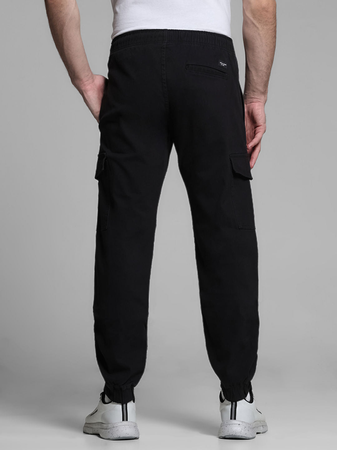 Black Mid Rise Cotton Cargo Trousers