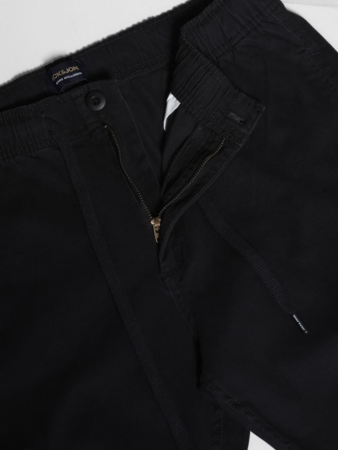 Black Mid Rise Cotton Cargo Trousers