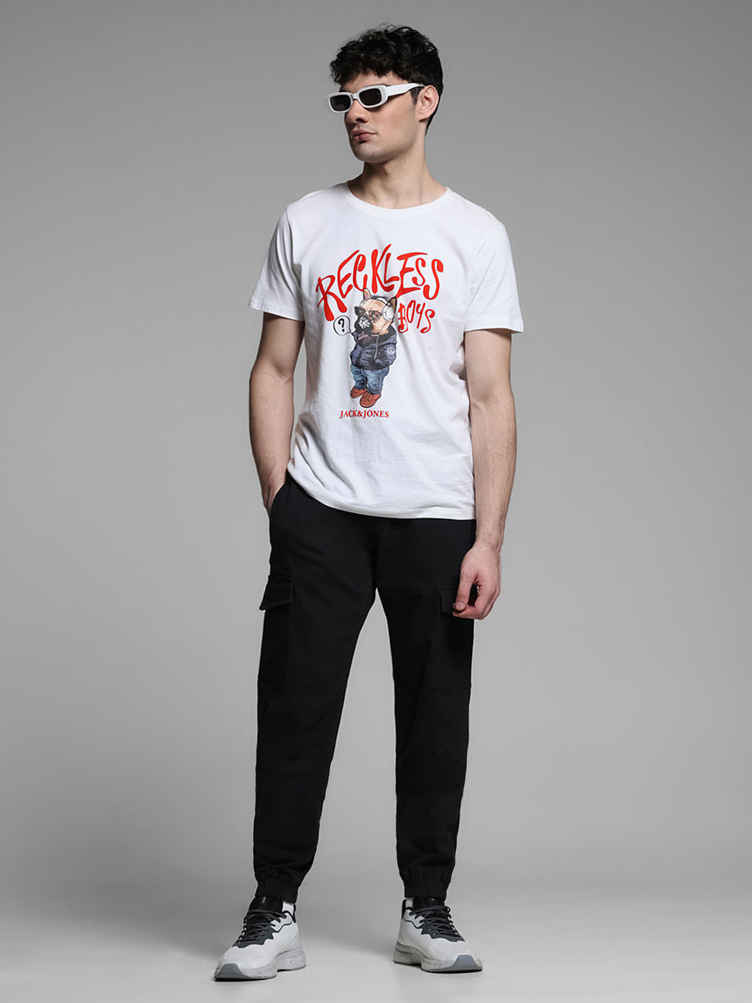 Black Mid Rise Cotton Cargo Trousers