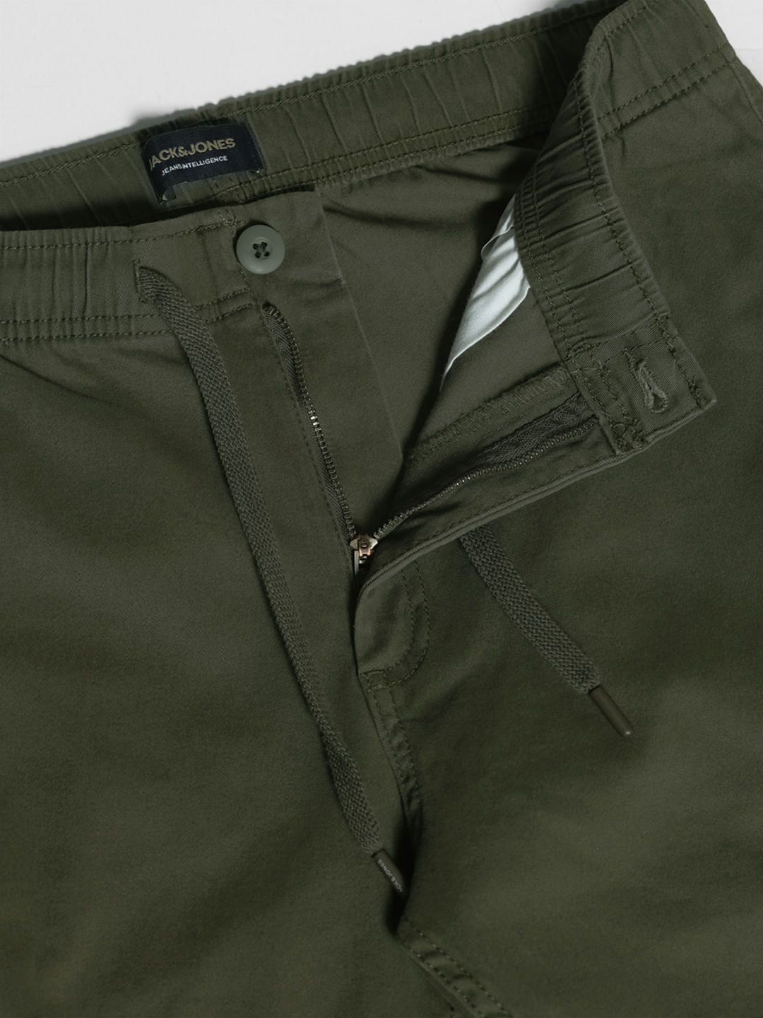 Green Mid Rise Cotton Cargo Trousers
