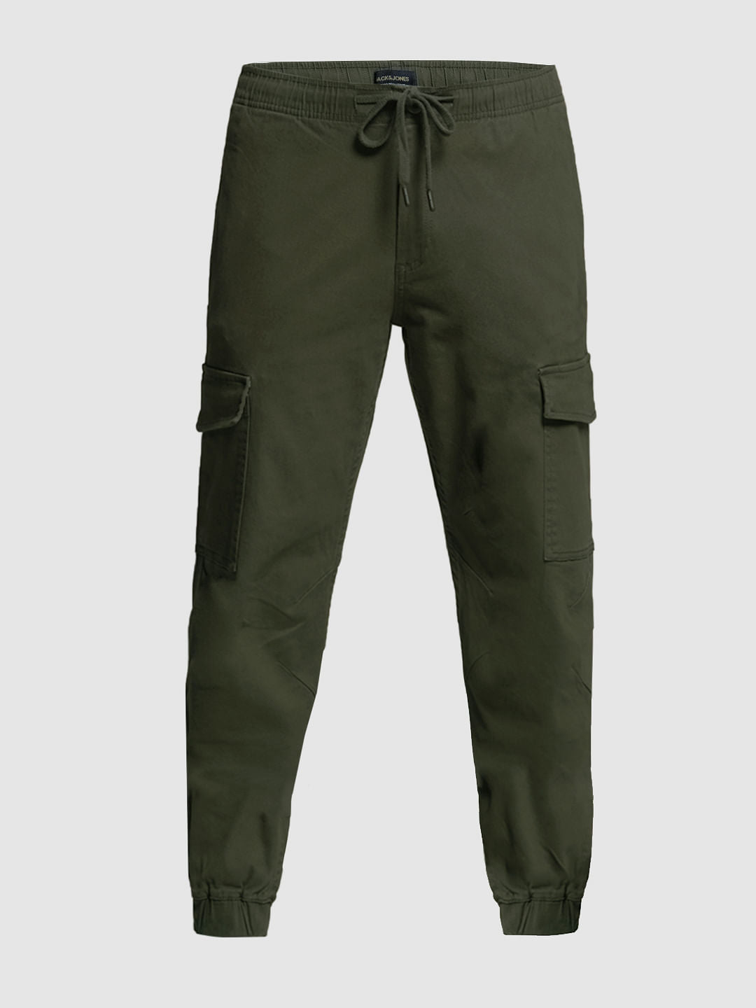 Green Mid Rise Cotton Cargo Trousers
