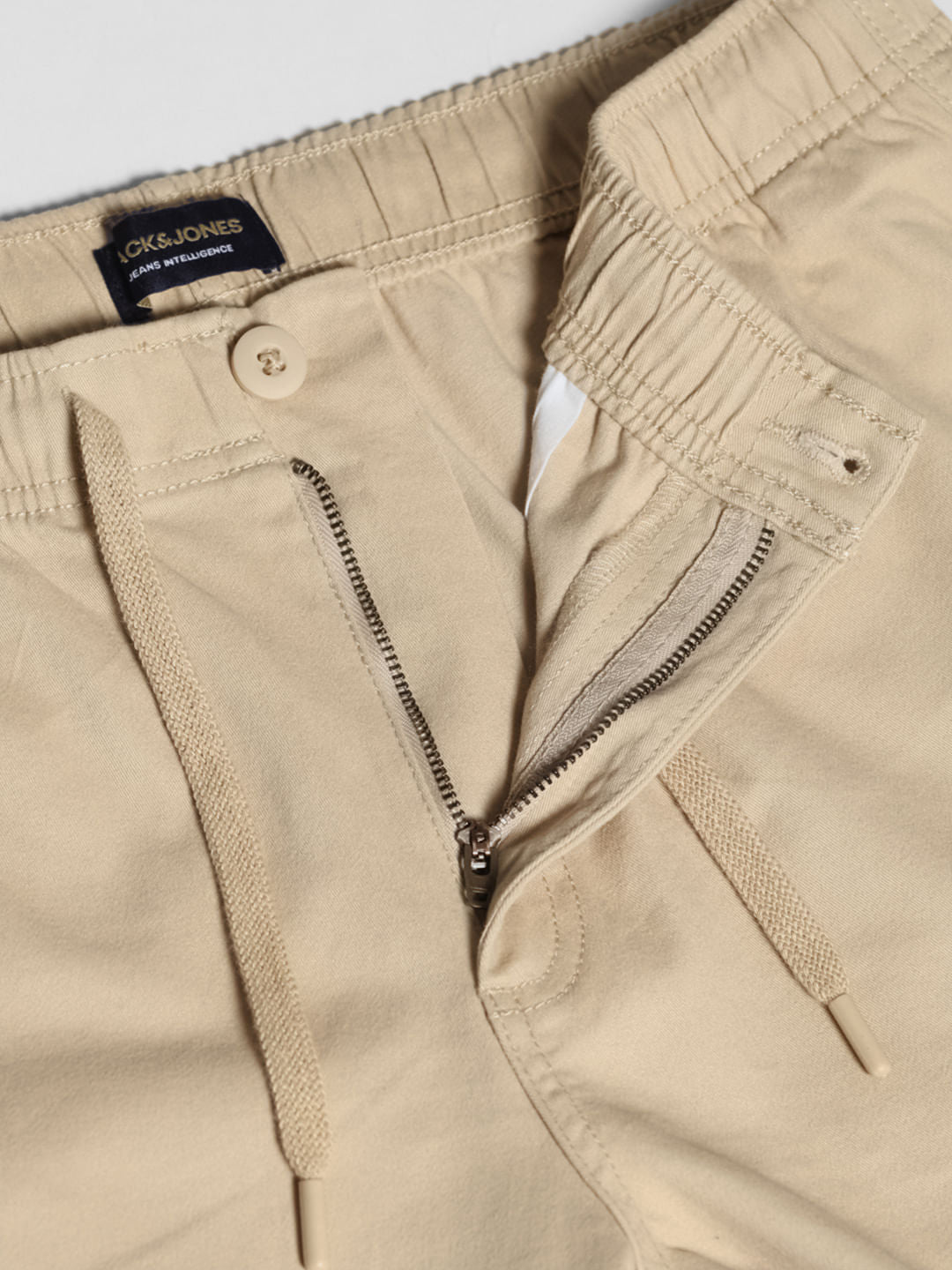 Khaki Mid Rise Cotton Cargo Trousers