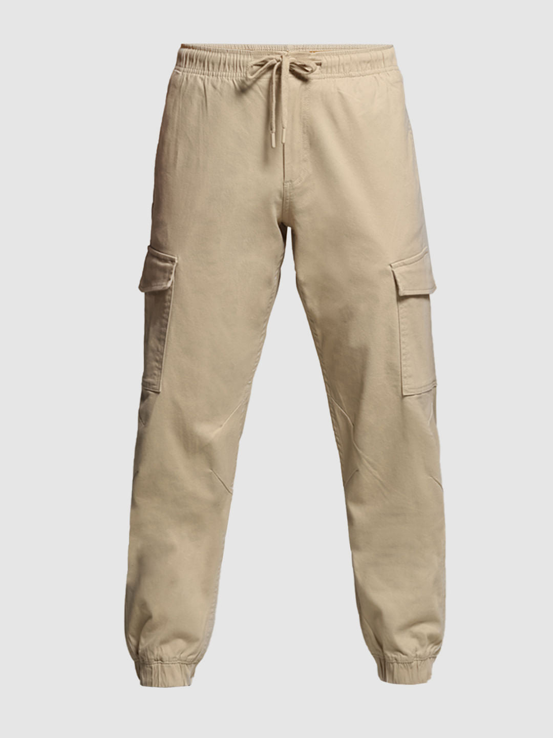 Khaki Mid Rise Cotton Cargo Trousers