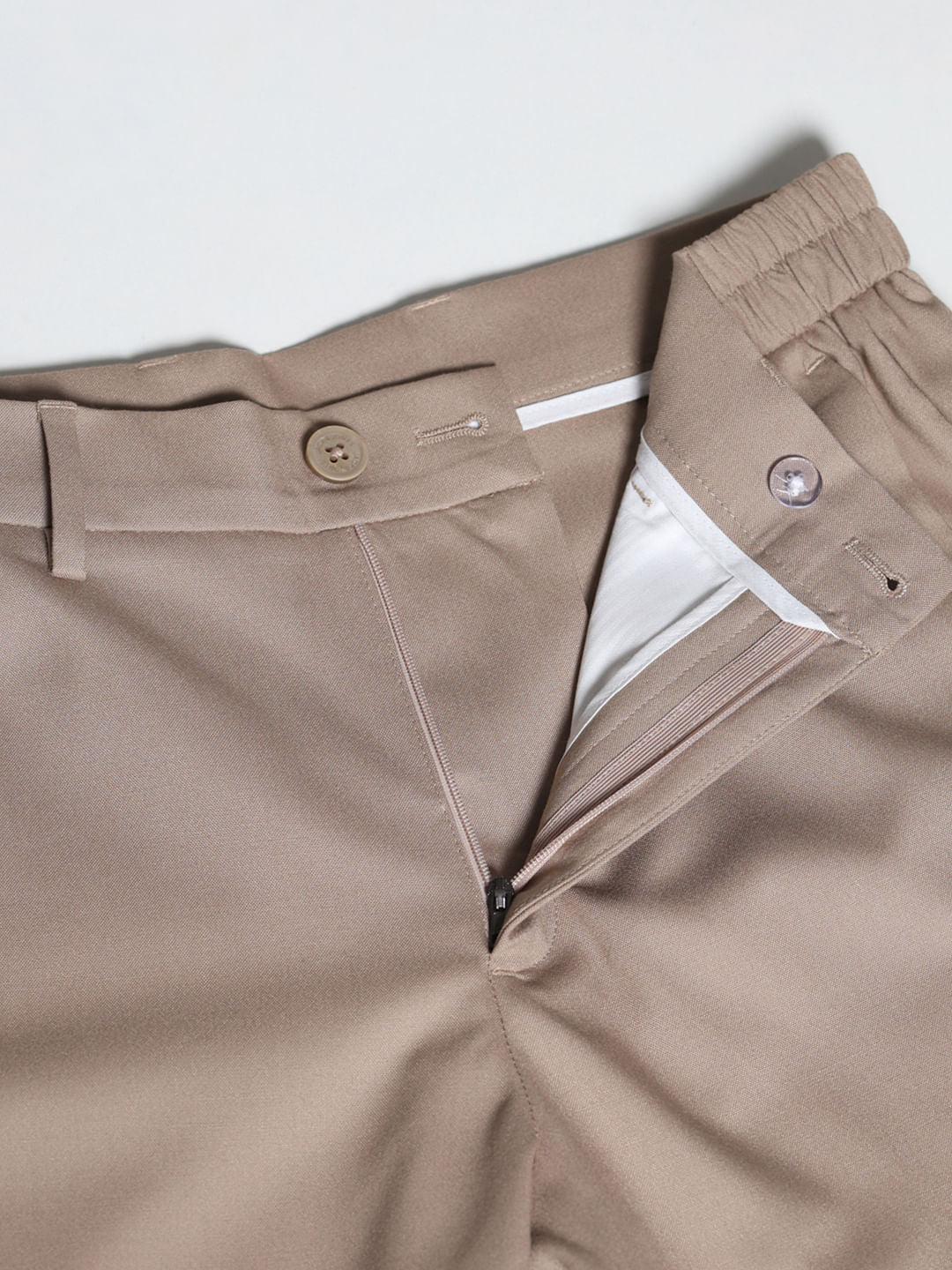 Beige Mid Rise Slim Fit Pants