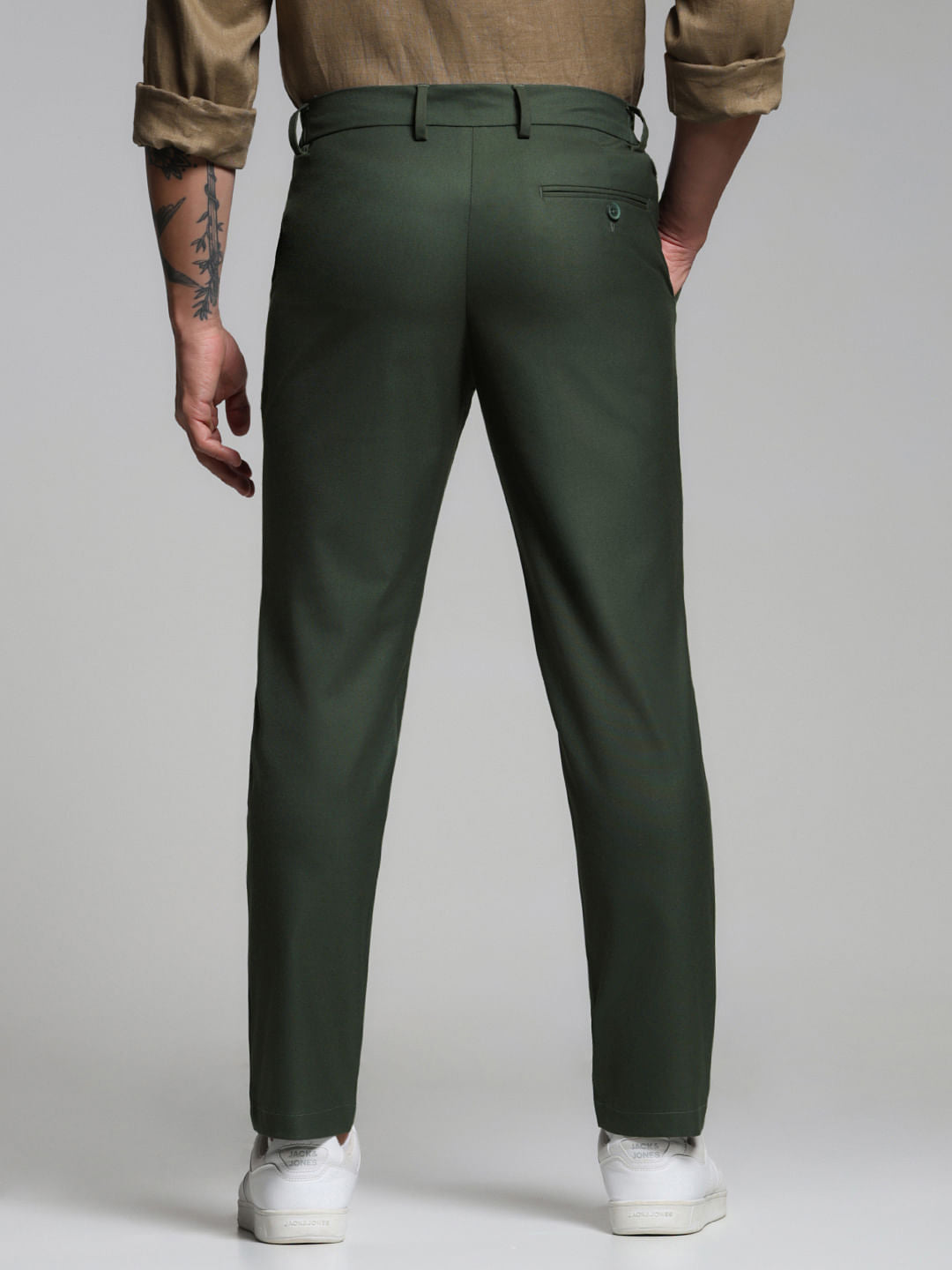 Dark Green Mid Rise Slim Fit Pants
