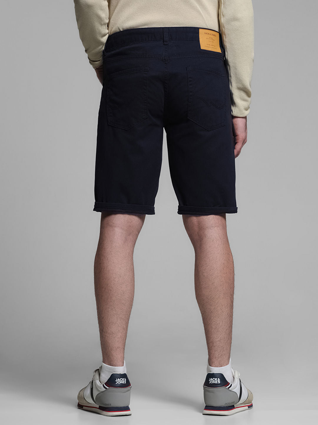 Navy Blue Mid Rise Cotton Shorts