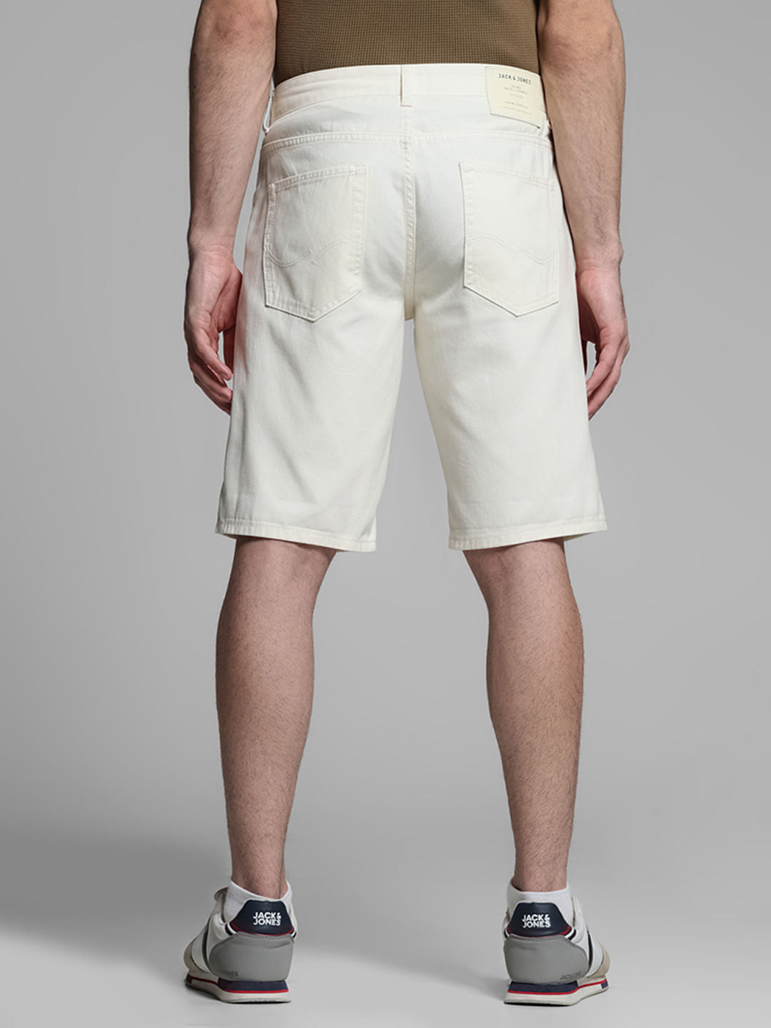 Beige Mid Rise Cotton Shorts