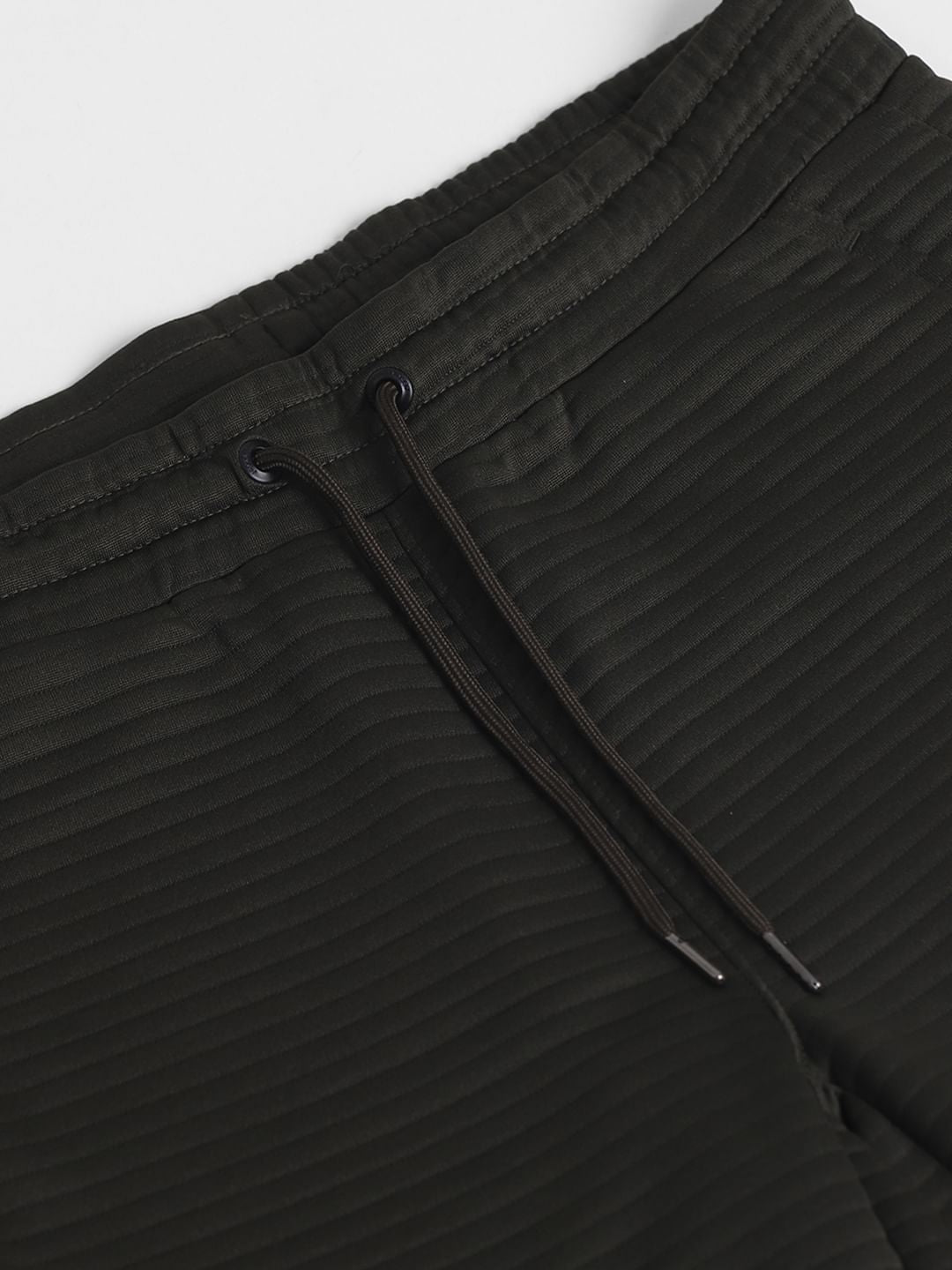 Dark Green Mid Rise Textured Shorts