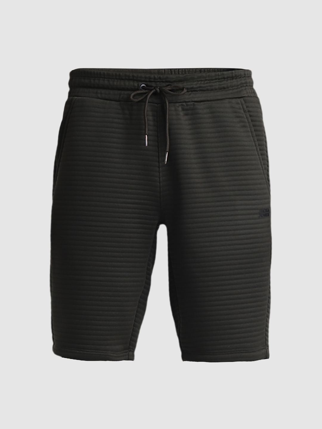 Dark Green Mid Rise Textured Shorts