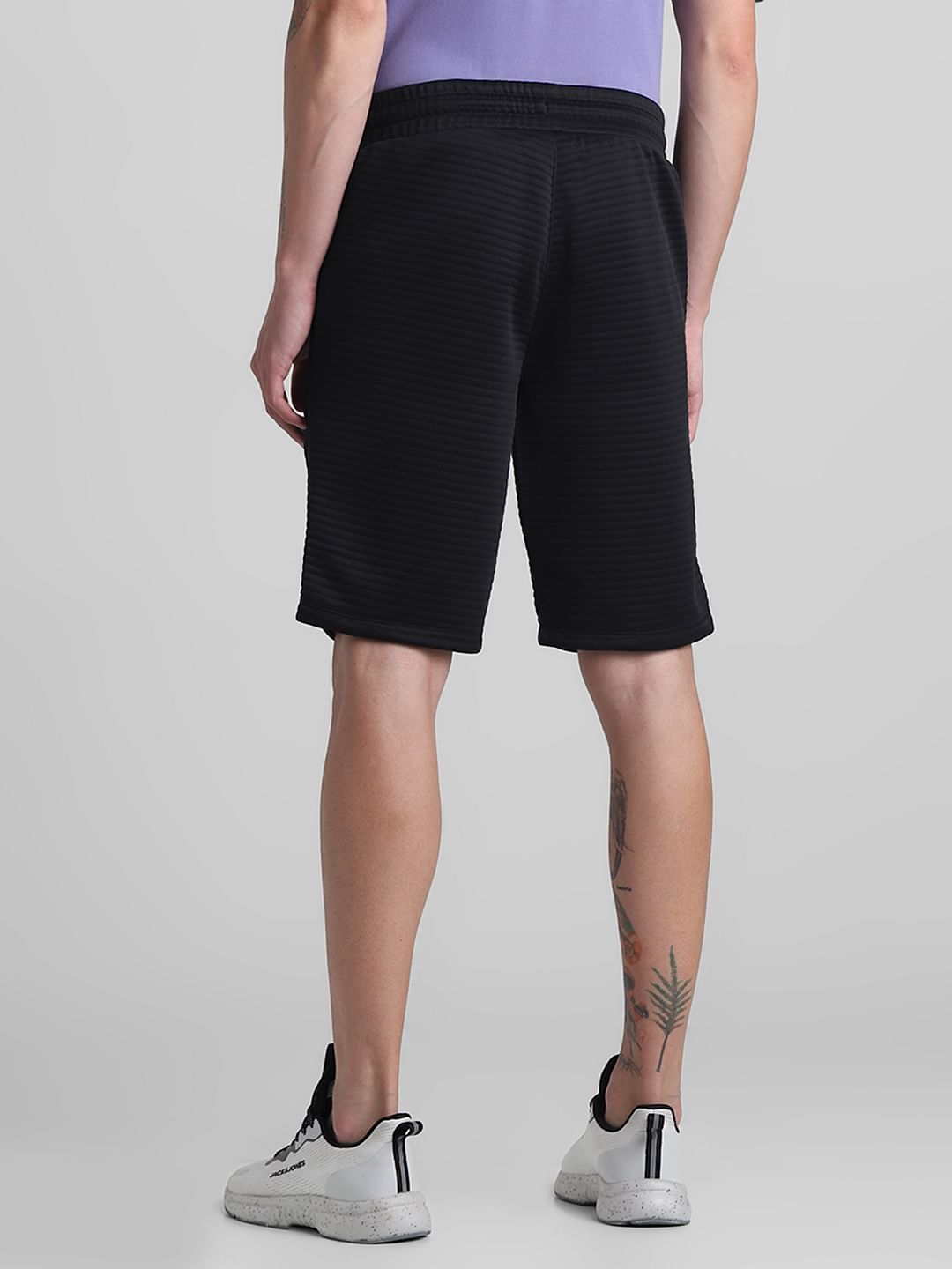 Black Mid Rise Textured Shorts