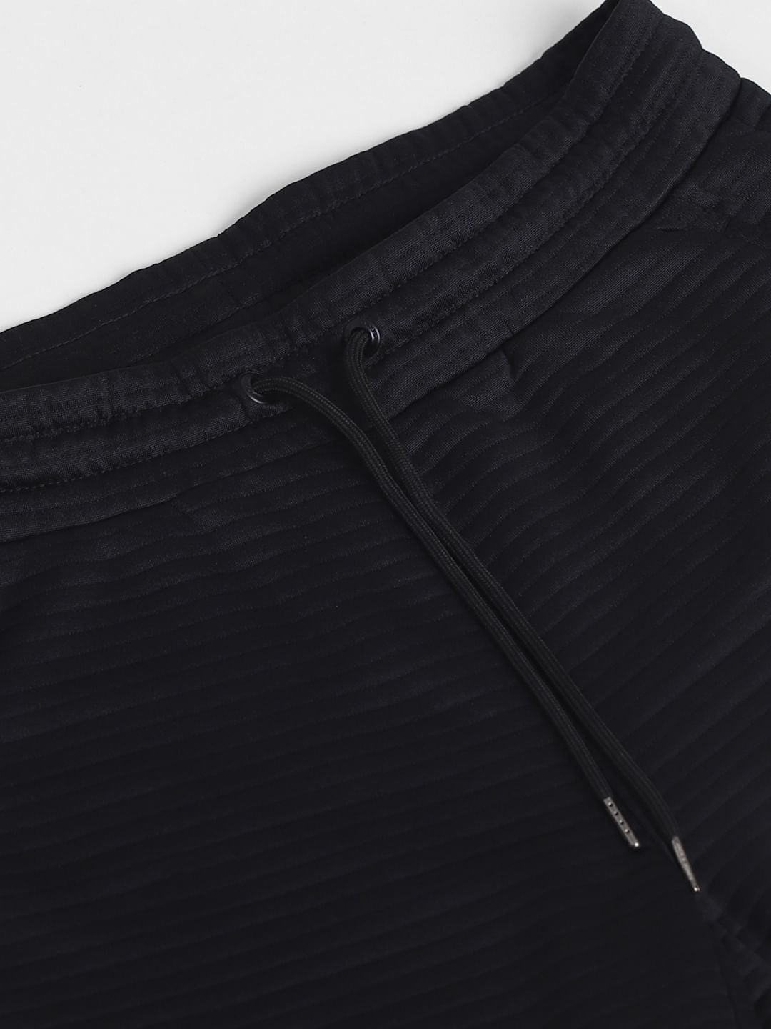 Black Mid Rise Textured Shorts