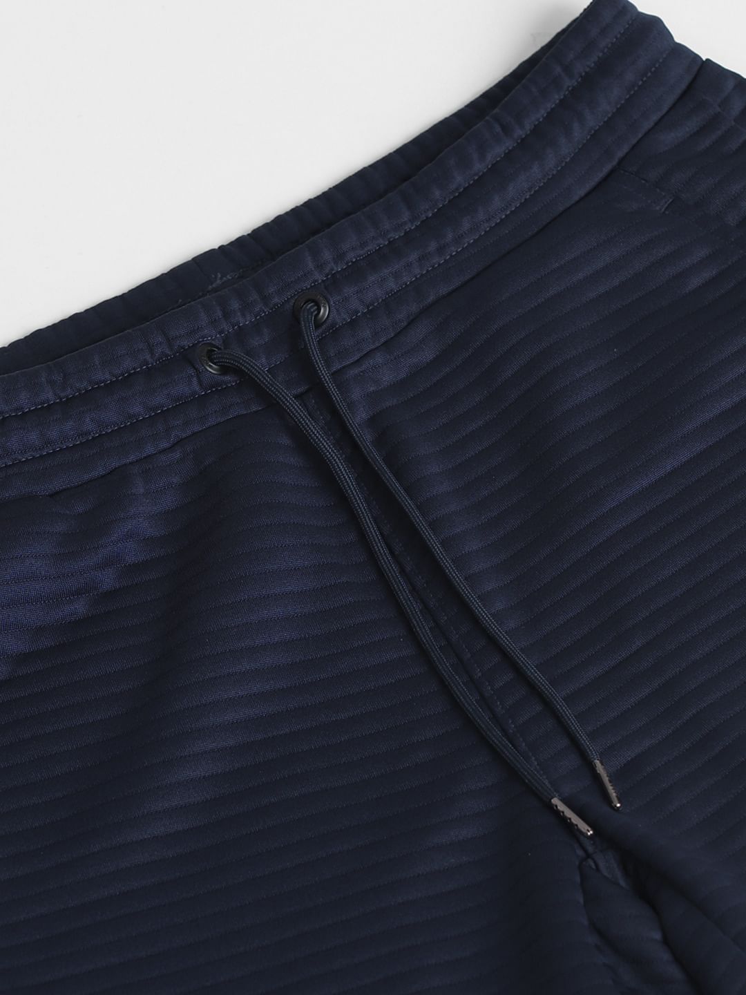 Navy Blue Mid Rise Textured Shorts