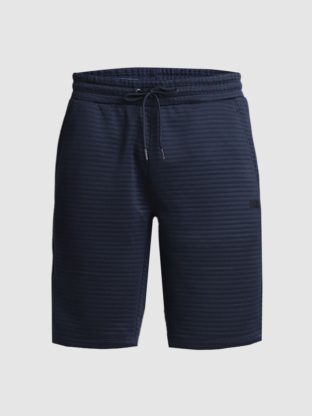 Navy Blue Mid Rise Textured Shorts