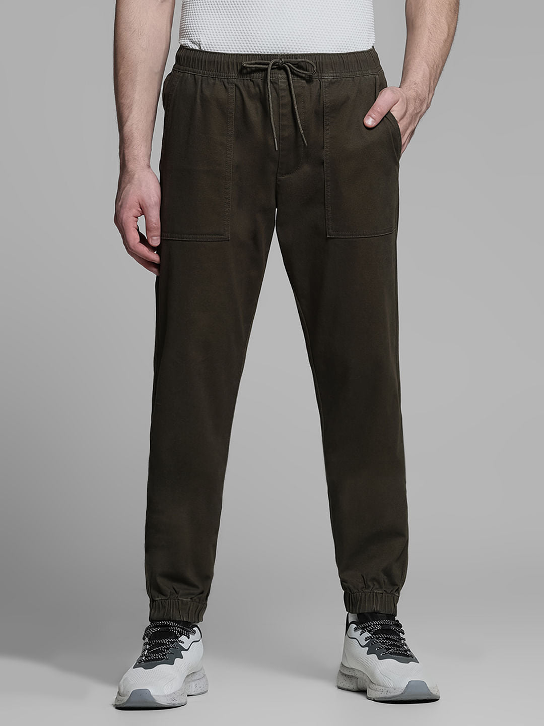 Green Mid Rise Cotton Jogger Pants