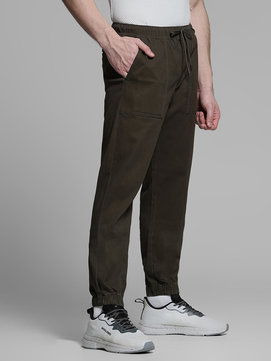 Green Mid Rise Cotton Jogger Pants