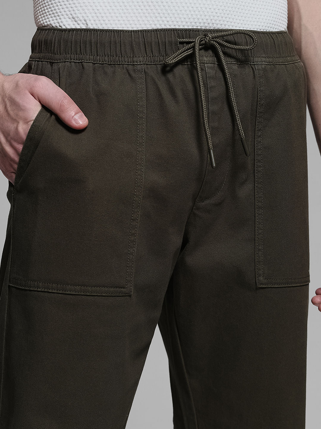 Green Mid Rise Cotton Jogger Pants