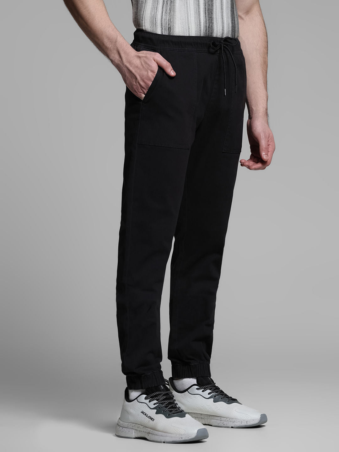Black Mid Rise Cotton Jogger Pants