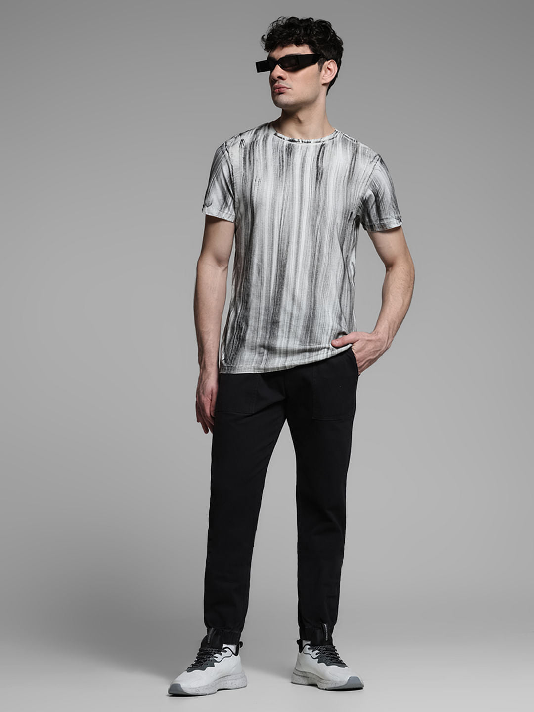 Black Mid Rise Cotton Jogger Pants