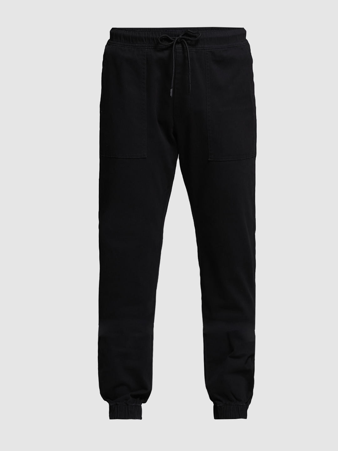 Black Mid Rise Cotton Jogger Pants