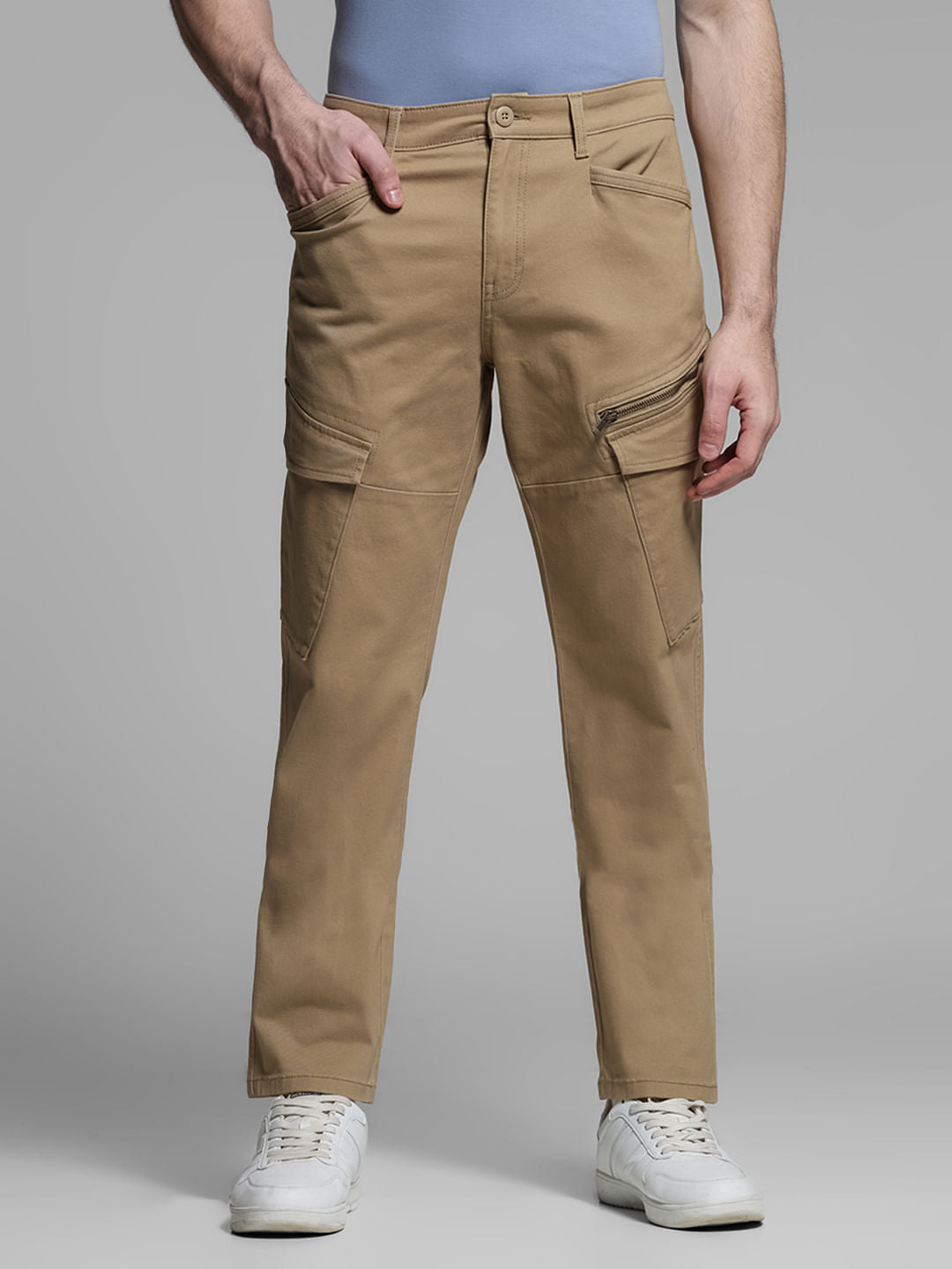 Brown Mid Rise Cargo Trousers